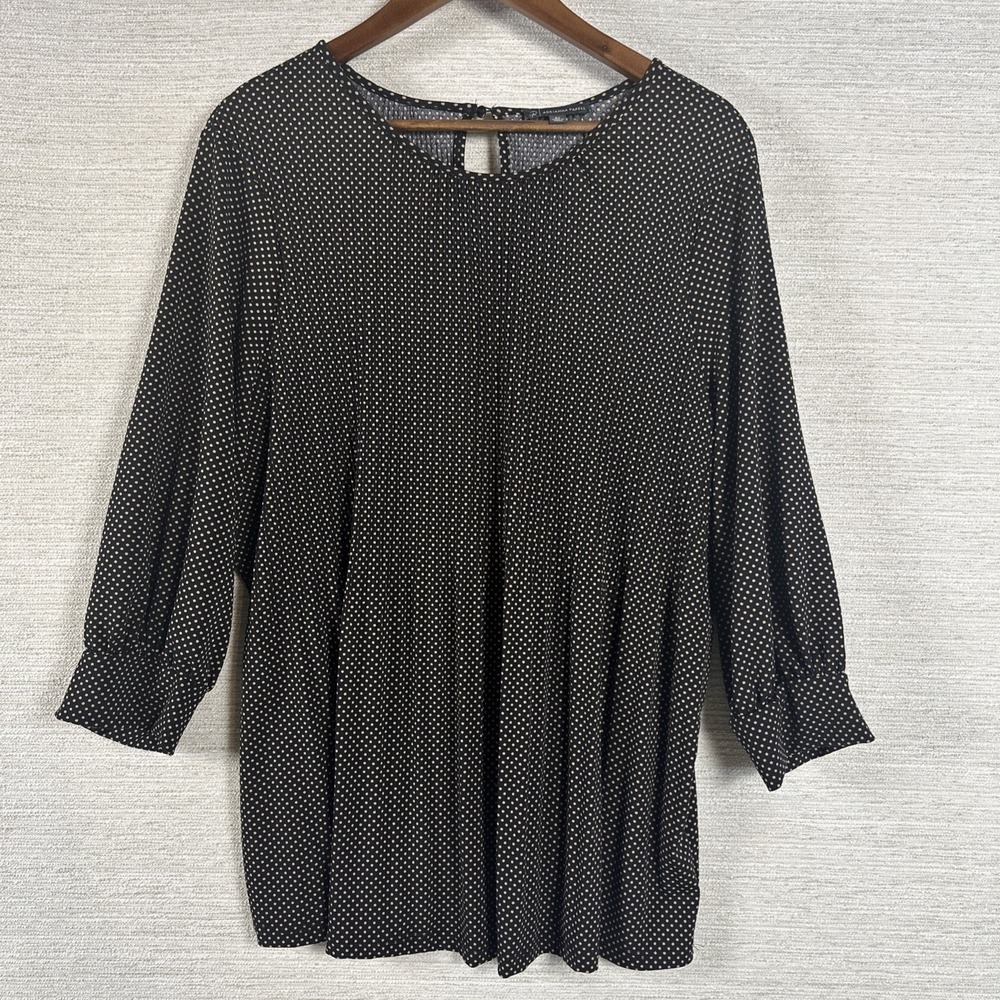 Adrianna Papell Top 2X Flowy Polka Dot 3/4 Sleeve Stretch Pullover Shirt Career
